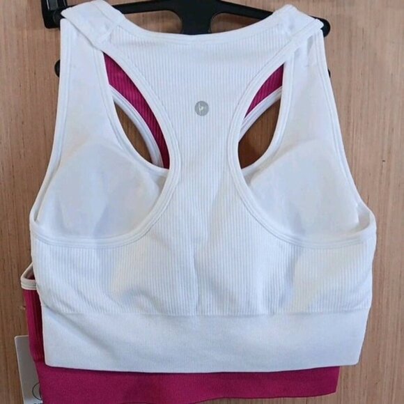 90 Degrees (L) 2-Pack Rib Seamless Hailee Sports Bra Berry/White Removable Pads - Picture 5 of 6